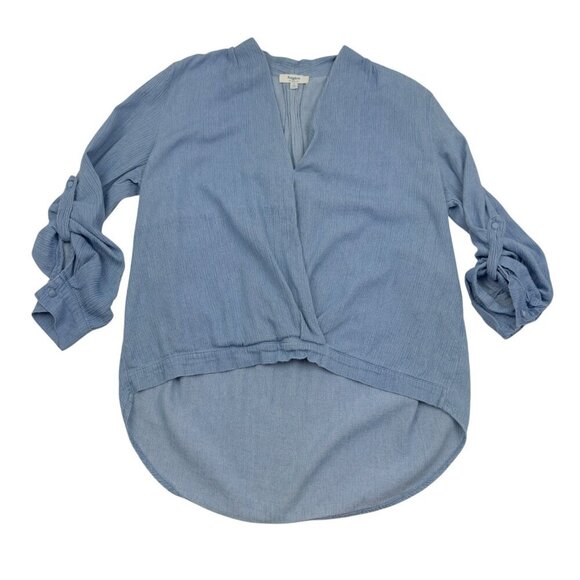 Hayden Soft Chambray Textured 100% Cotton V-Neck Top Women's Size Small - Picture 1 of 6